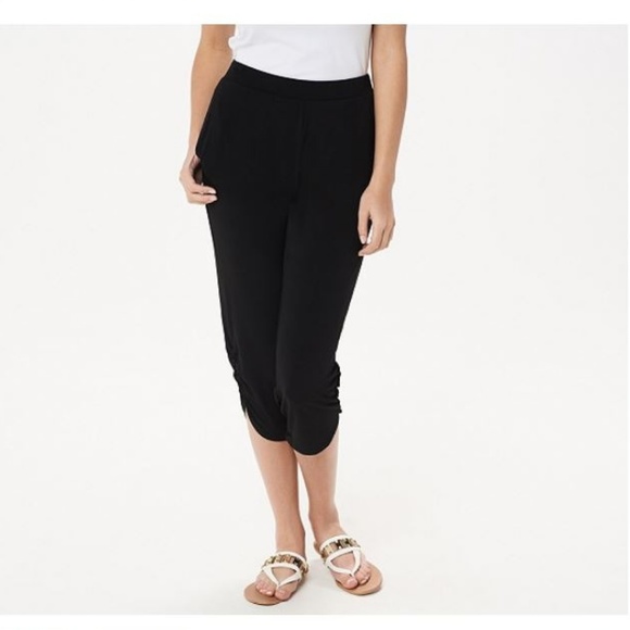 Susan Graver Pants - Susan Graver Liquid Knit Crop Pants Ruching Detail